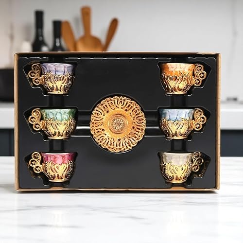 Miniatura 15 de Alisveristime Juego de 12 tazas de café turco griego árabe café expreso taza platillo de porcelana (plata)