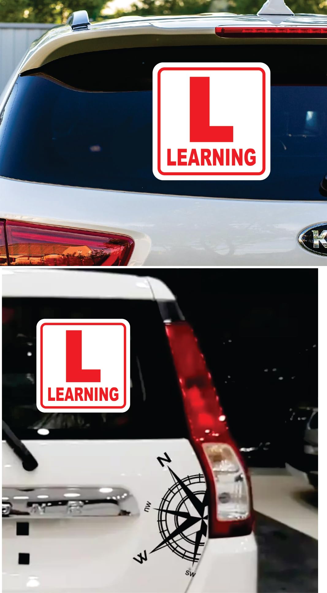 Khushi Decor Pack of 2 Pcs. - L Learning 3 Car Sign Sticker Waterproof Vinyl Sticker for New Driver Red 15x15cm (6X6 INCH)-image-46