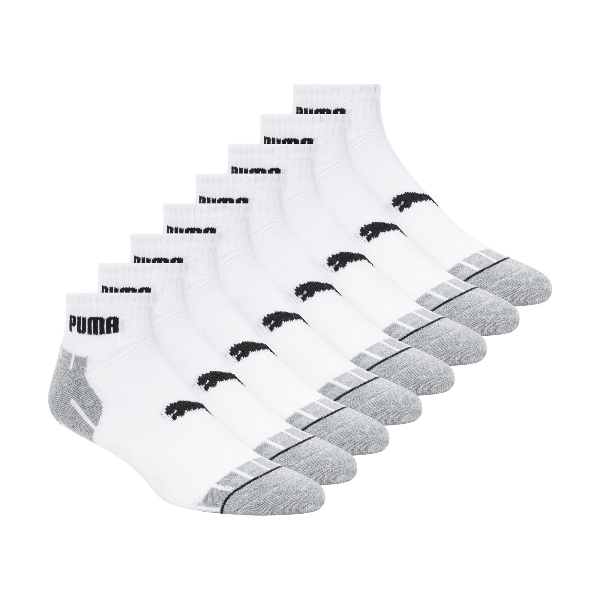 PUMAMens 8 Pack Athletic Cushioned Quarter Crew Socks Athletic Socks