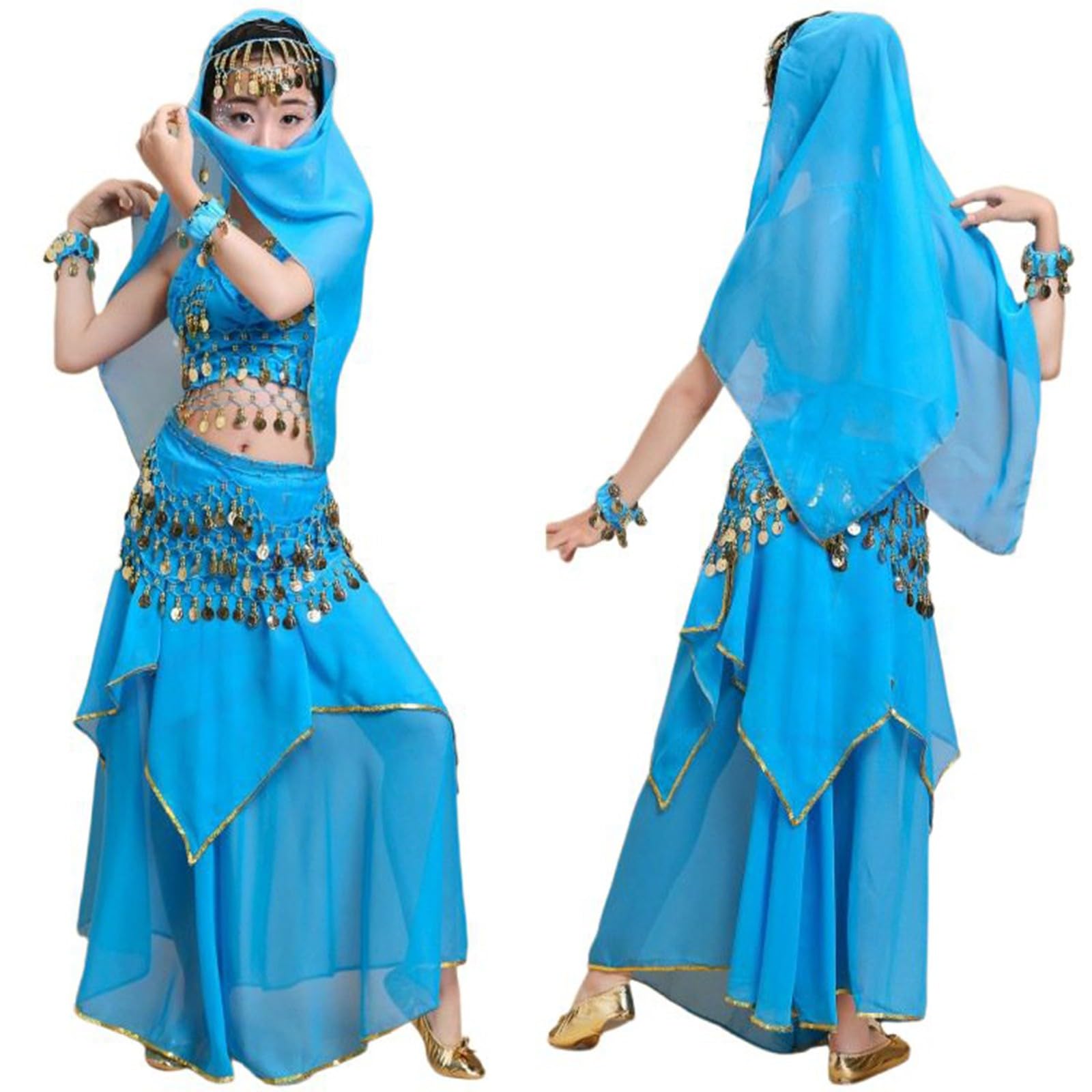 pvucpot Top Bambina Costume Da Ballerina Del Ventre, Abiti Da Ballo Latinno Per Bambine Abiti Costum A Maniche Lunghe Per Danza Del Ventre Bambina Dance Bambin Gonna Frange Ragazze