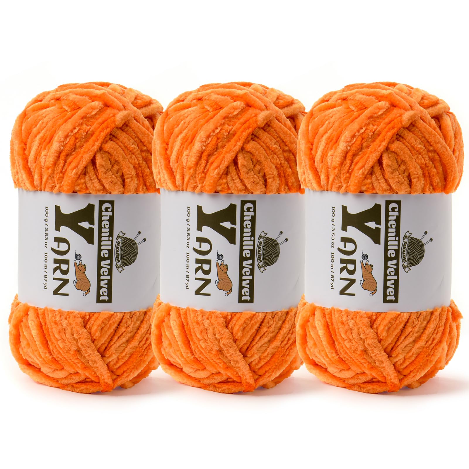 Chenille Crochet Orange Yarn 3 Pack