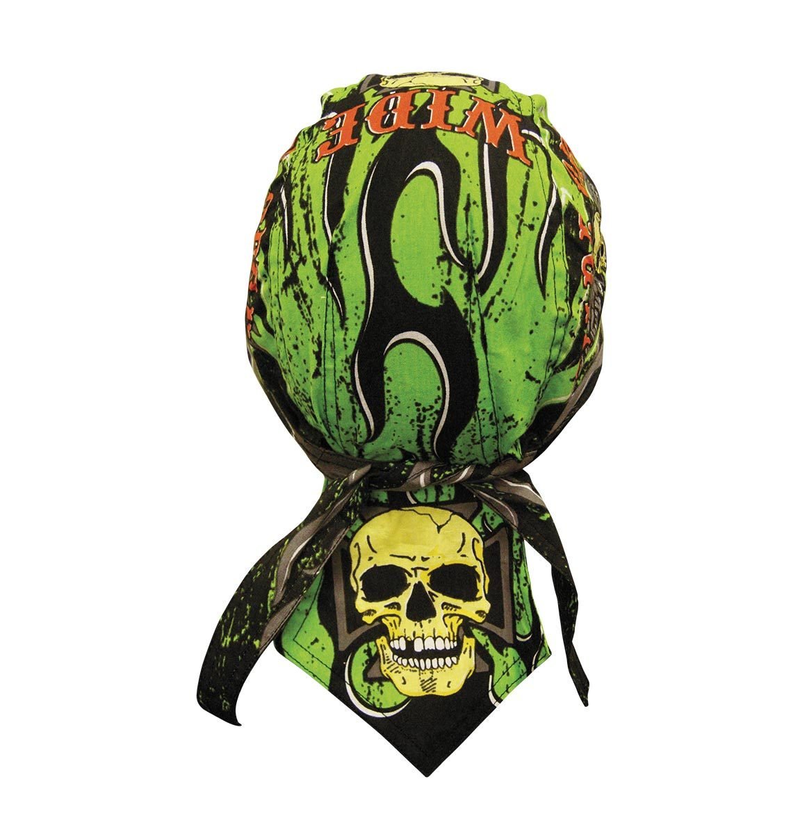 Danbanna Deluxe Neon Green Black Orange Wide Open Pinstripe Flames Headwrap Doo Rag Skull Cap Durag Sweatband Adjustable
