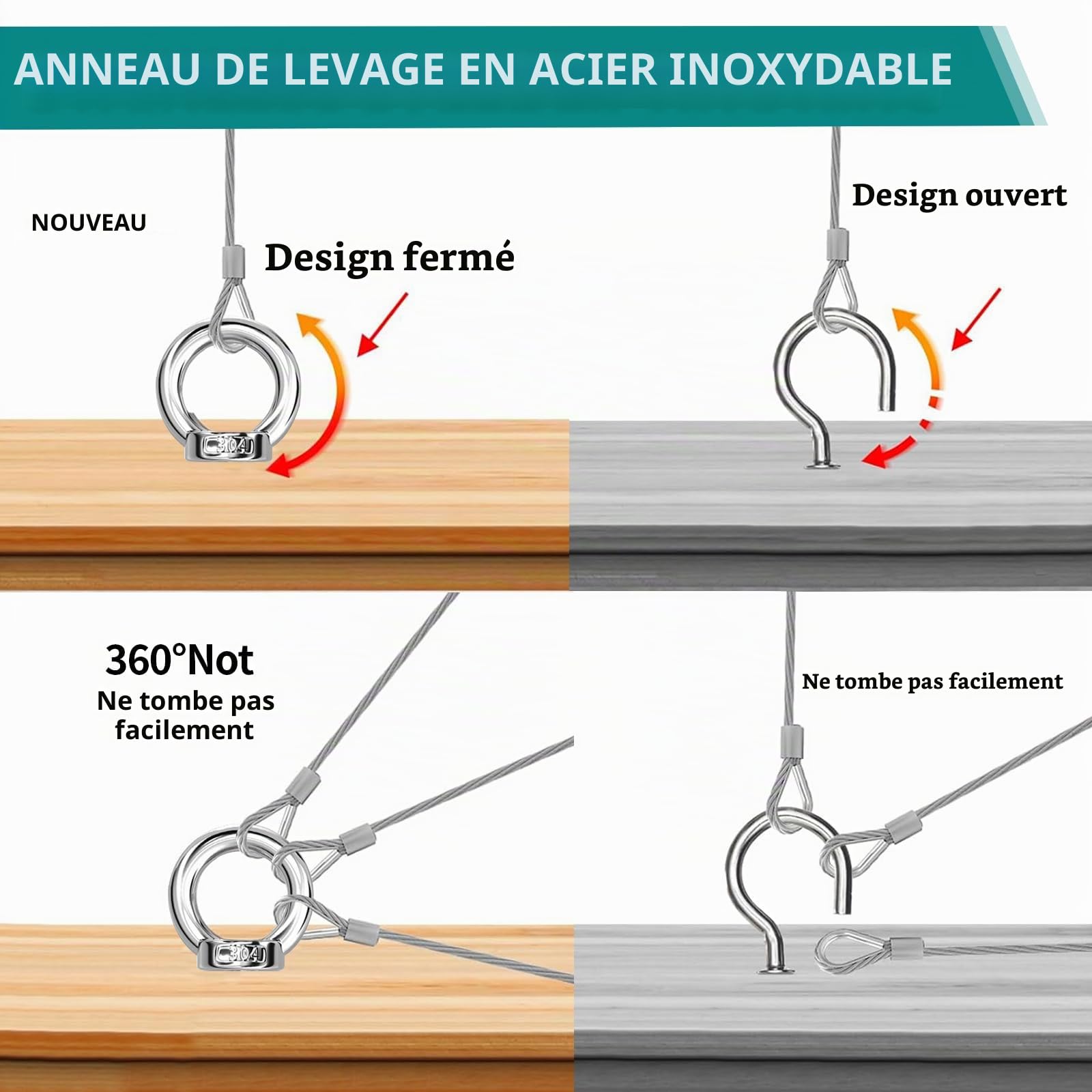 8 Vis à Œil M8 x 100 mm avec Écrous et Rondelles, Vis à Anneau Robuste pour Fixation, Suspension Murale, Levage, Bricolage, Utilisation Intérieure et Extérieure