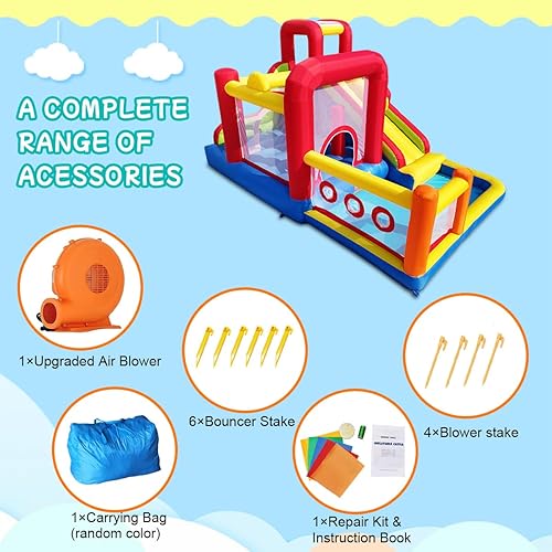 Miniatura 7 de Casa de rebote, castillo inflable con soplador para niños, gorila de salto inflable con tobogán, pared de escalada, obstáculos, trampolín, piscina