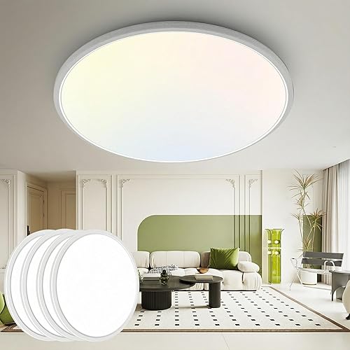 Miniatura 48 de Paquete de 2 lámparas de techo LED de montaje empotrado, color negro, 12 pulgadas, 28 vatios, regulable y 3000K-4500K-6000K, lámpara de techo de 3