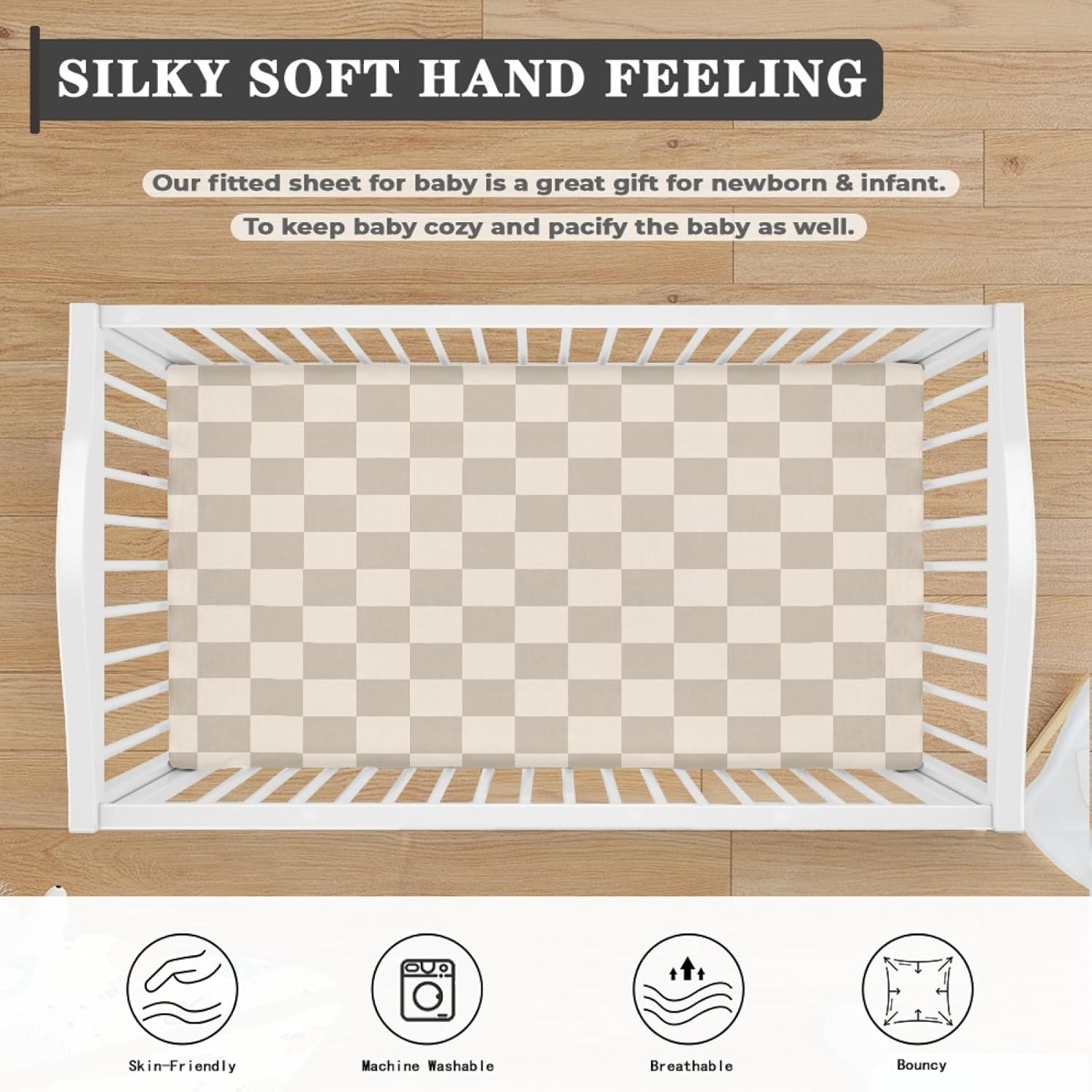 Checkered Baby Crib Sheets for Boys Girls Plaid Geometric Gingham Fitted Crib Sheet for Standard Crib and Toddler Mattress Checkerboard Grid Baby Mattress Sheets Toddler Bed Sheet 52x28x8 in