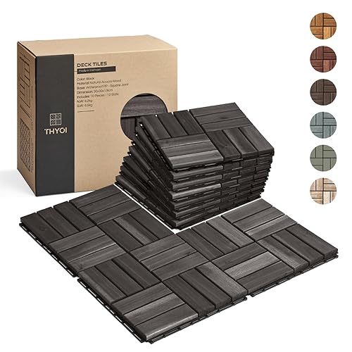 THYOI Deck Tiles, Patio Flooring - Outdoor Waterproof Acacia Wood