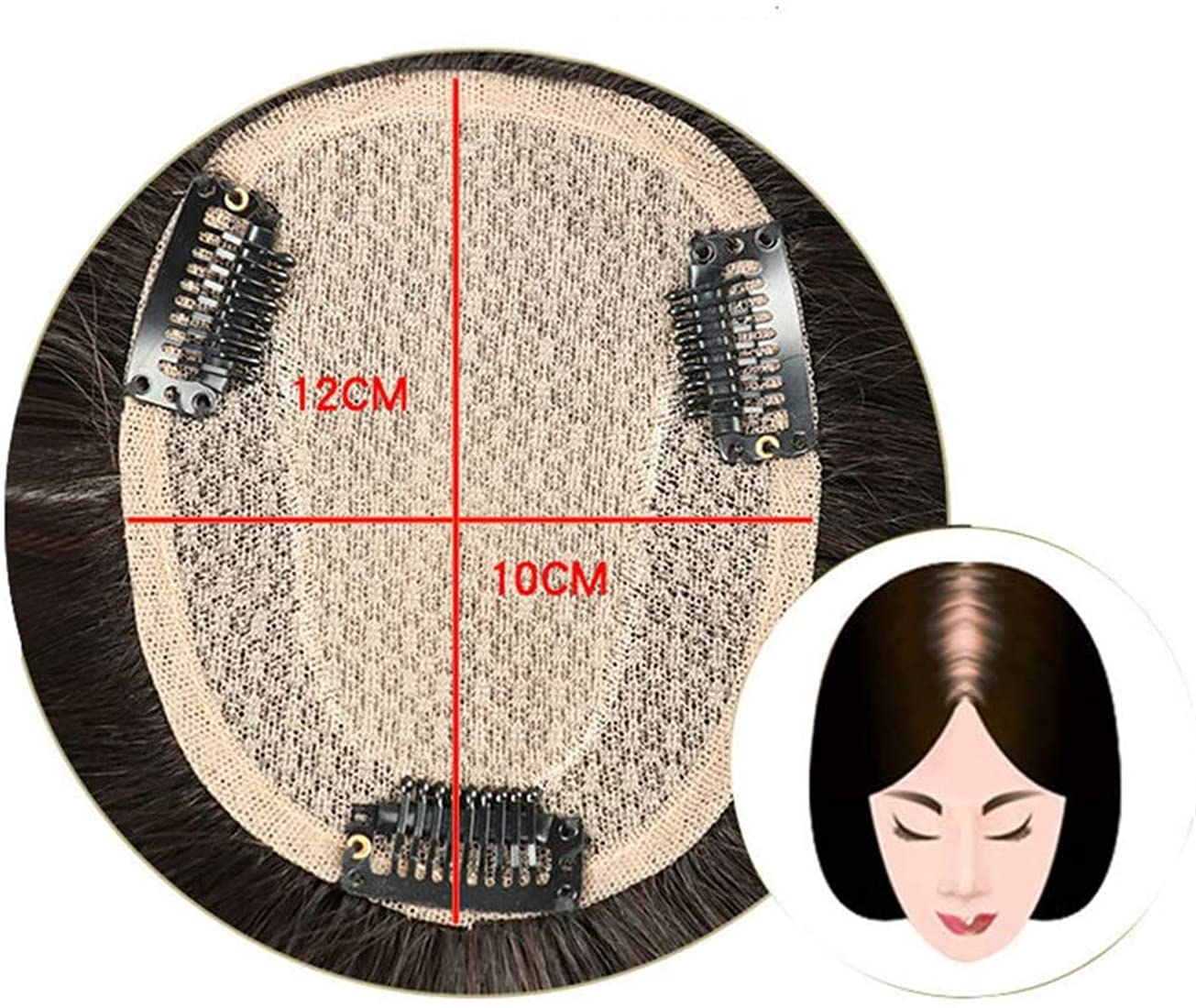 Silk Base Straight Human Hair Crown Topper Hairpiece Clip in Invisible Hair Toppers Toupee for Women, 8" Dark Brown