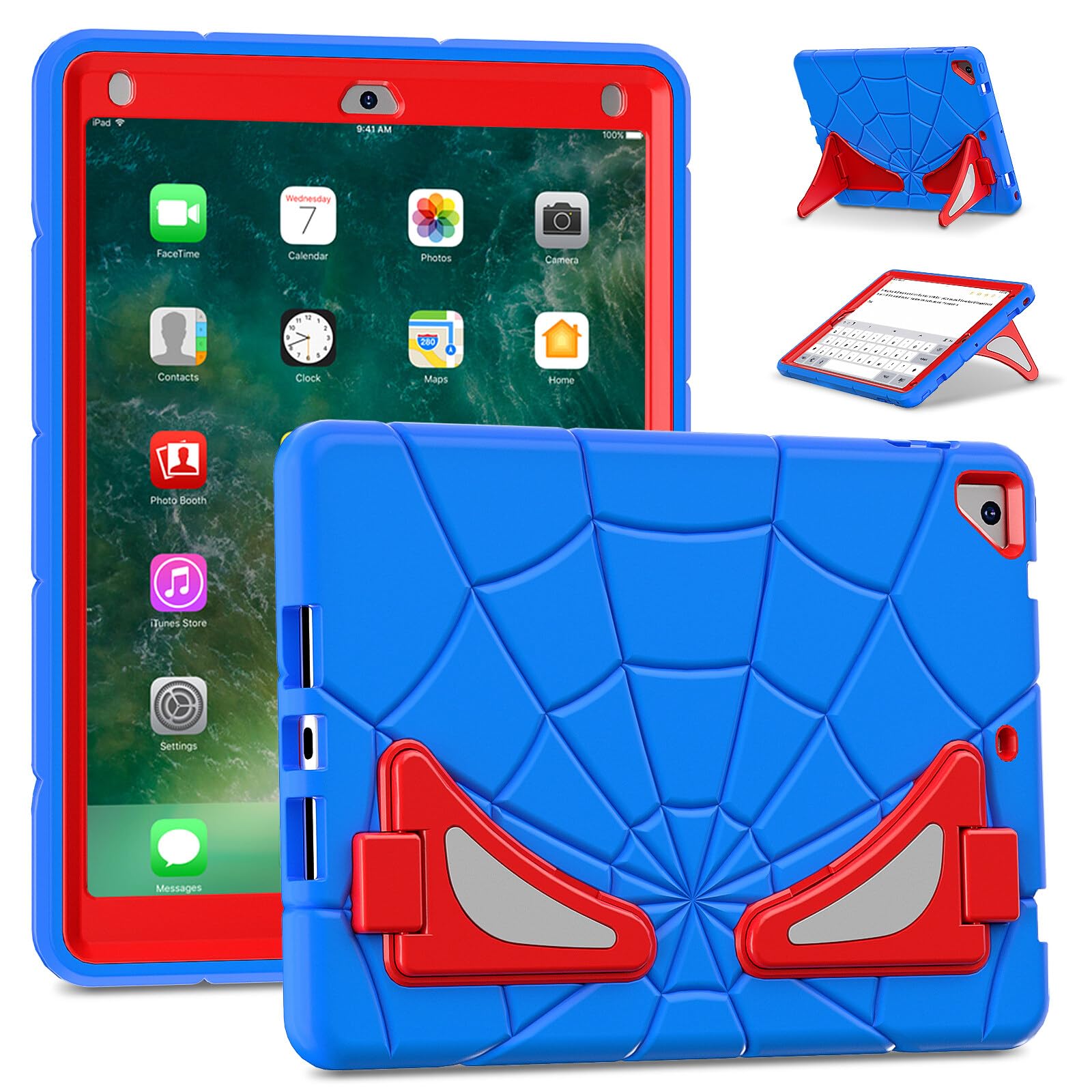 BMOUO Case For IPad 6th/5th Generation Case (9.7 Inch, 2018/2017), With Screen Protector, 360 Rotating Stand & Hand & Shoulder Strap Kids Case For IPad 6th/5th Gen, Red