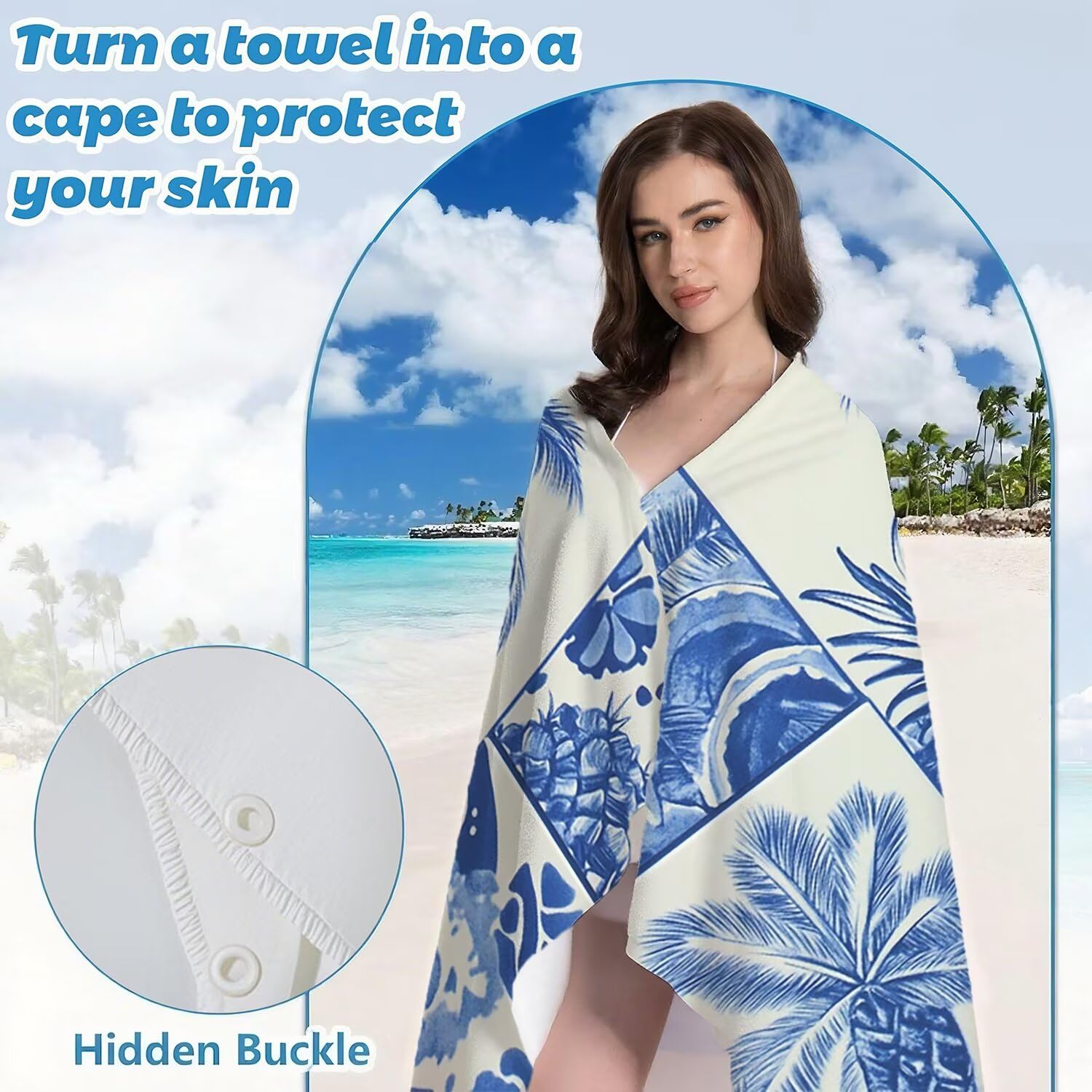 Toalla Playa Microfibra 150x200 Planta Diseño Super Absorbente Sin Arena Toalla Playa, con Cuerda Elástica, Ligero, Hombre, Mujer Ideal Toallas de Baño, Aplicable Gimnasio,Viajes, Natación, Azul p-498