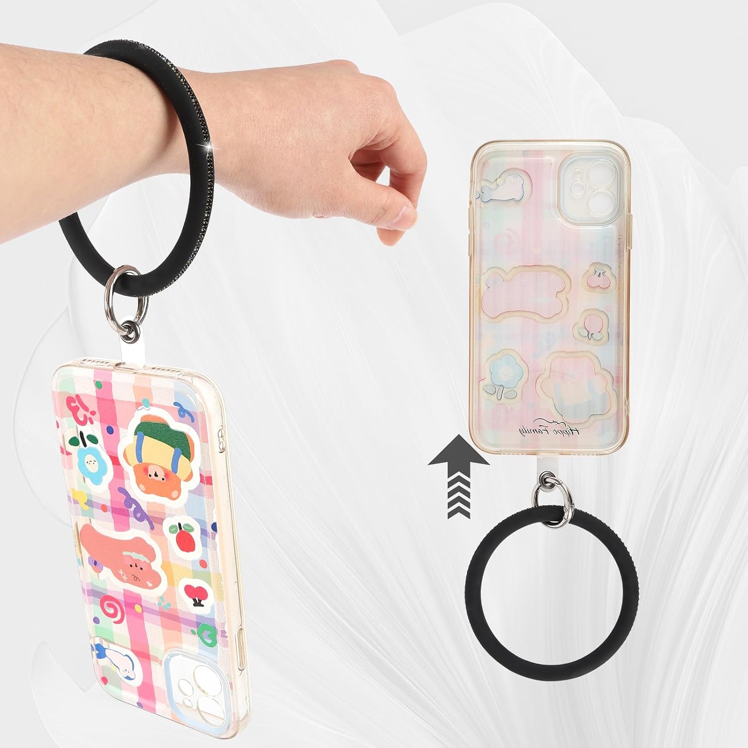 Hippo Family Silicone Loop with sparkling diamonds for Phone, Cell Phone Hand Wrist Lanyard Strap with Key Chain Holder image 5