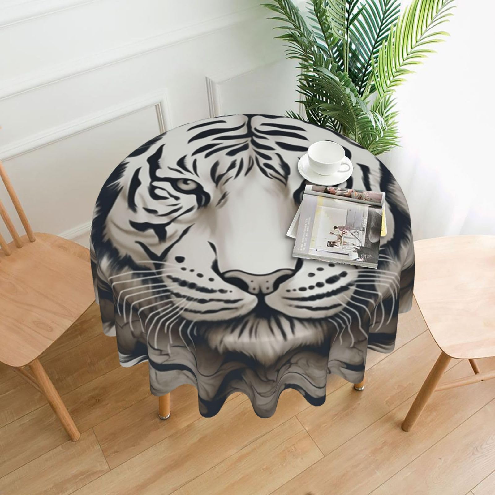 Nappe ronde style rustique tigre blanc de 152cm pour pique-nique en plein air et repas de fête