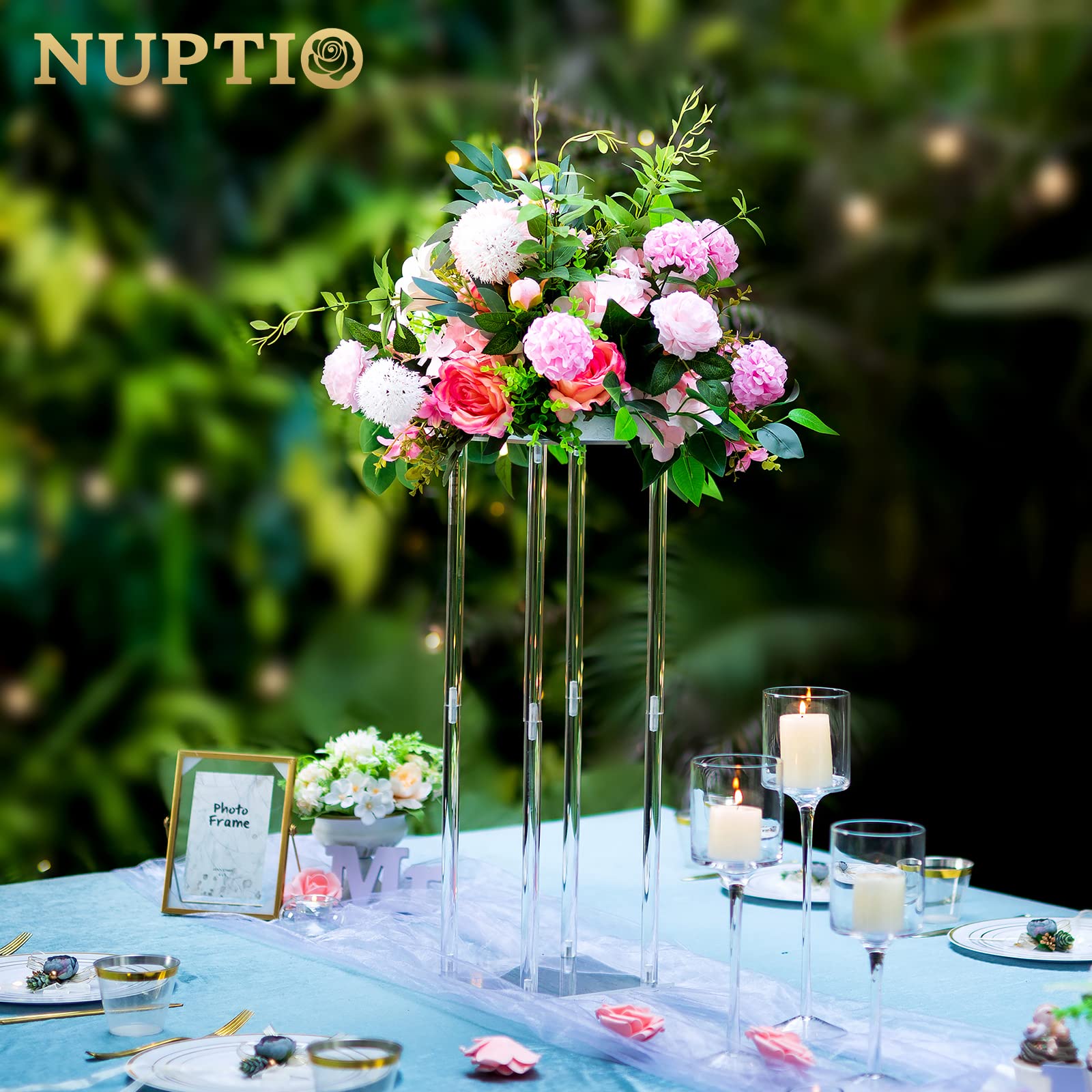 Nuptio Centrotavola Matrimonio Vasi Acrilici - 2 Pezzi 60cm Altezza Vaso Fiori Fioriere Stand per Decorazioni Tavoli Festa Eleganti Decorazioni per Matrimoni Sfusi Tavolo Centrotavola Geometrici