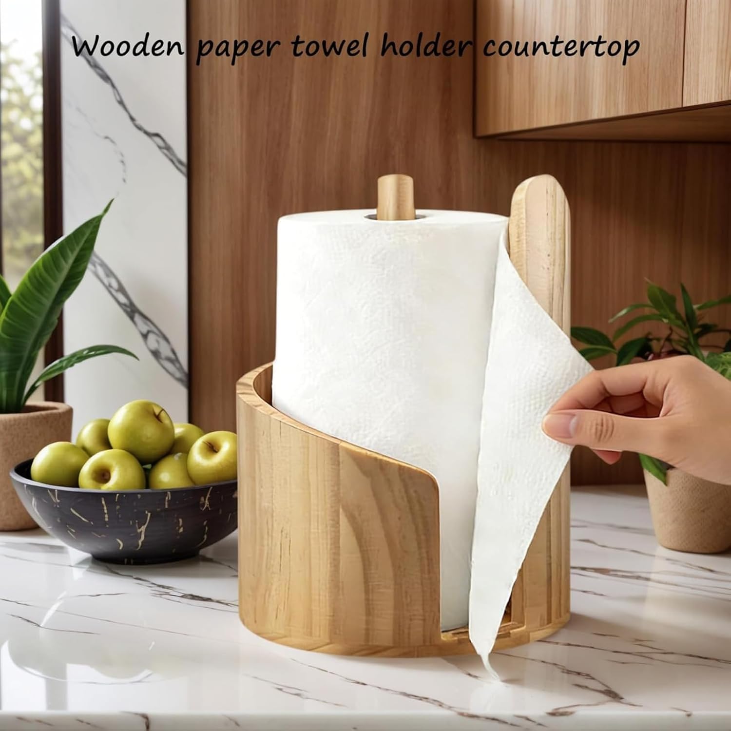 Mountain Wooden Paper Towel Holder - Natural Mango Wood Kitchen Countertop Organizer for Mega Rolls with Easy Tear | Modern Farmhouse, Living Room & Bathroom Decor (Natural)