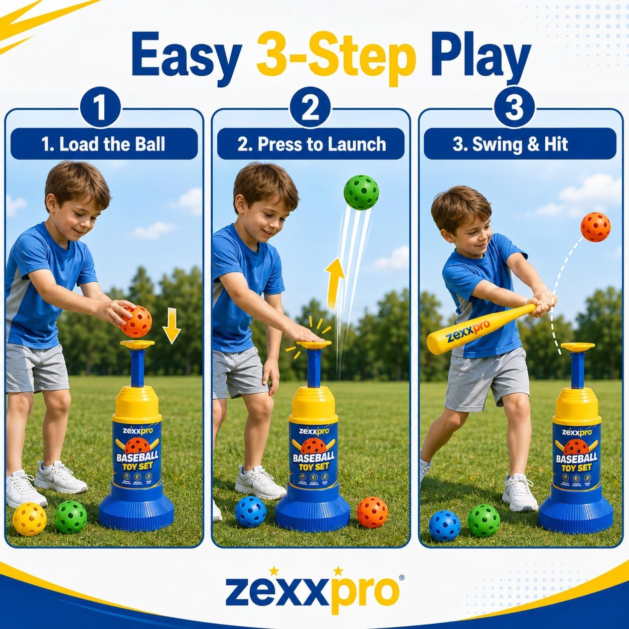 Tee Ball Set, Baseball Hitting Trainer with Bat, Tee & 4 Soft Balls image 3