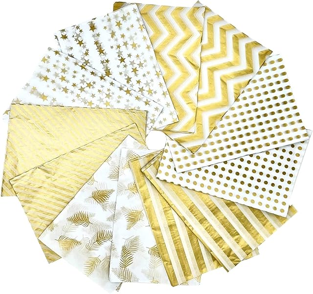 60 Pcs Gold Tissue Paper Bulk, Gift Bags Filler Metallic Wrapping Paper for DIY Crafts, Chirstmas Birthday Weddings Valentines Party Decoration (14*20 inch)