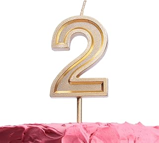 GET FRESH Number 2 Birthday Candle â€“ Gold Number Two Candle on Stick â€“ Elegant Gold Number Candles for Birthday Anniversary Wedding Party â€“ Perfect Babyâ€™s 2nd Birthday Candle for Cake â€“ Gold 2 Candle
