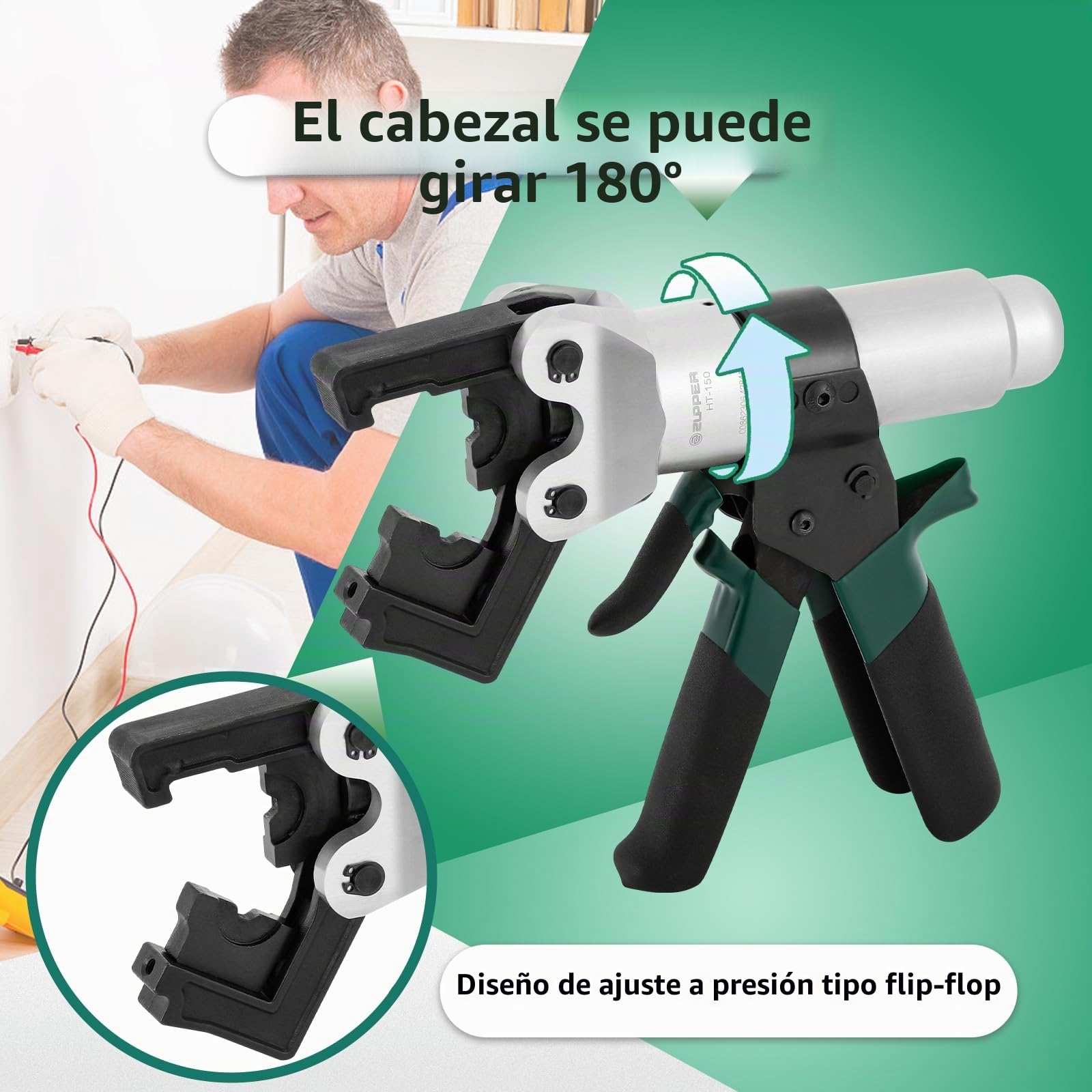 CGOLDENWALL 4-150mm² Crimpadora Terminales Electricos Hidráulico Manual, Rotación del Cabezal de 180°, Válvula de Seguridad, Palanca de Liberación, para La Terminación de Cobre/Aluminio