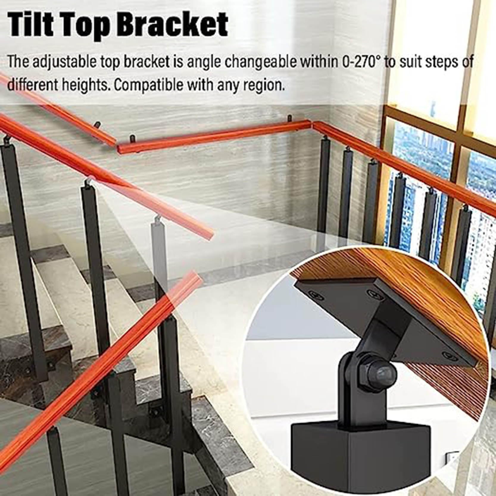 Adjuble słupek balustradowy 270°, 85 cm, czarna kwadratowa metalowa balustrada tarasowa z okuciami montażowymi, idealna do ogrodu i bezpieczna, solidna i smukła konstrukcja