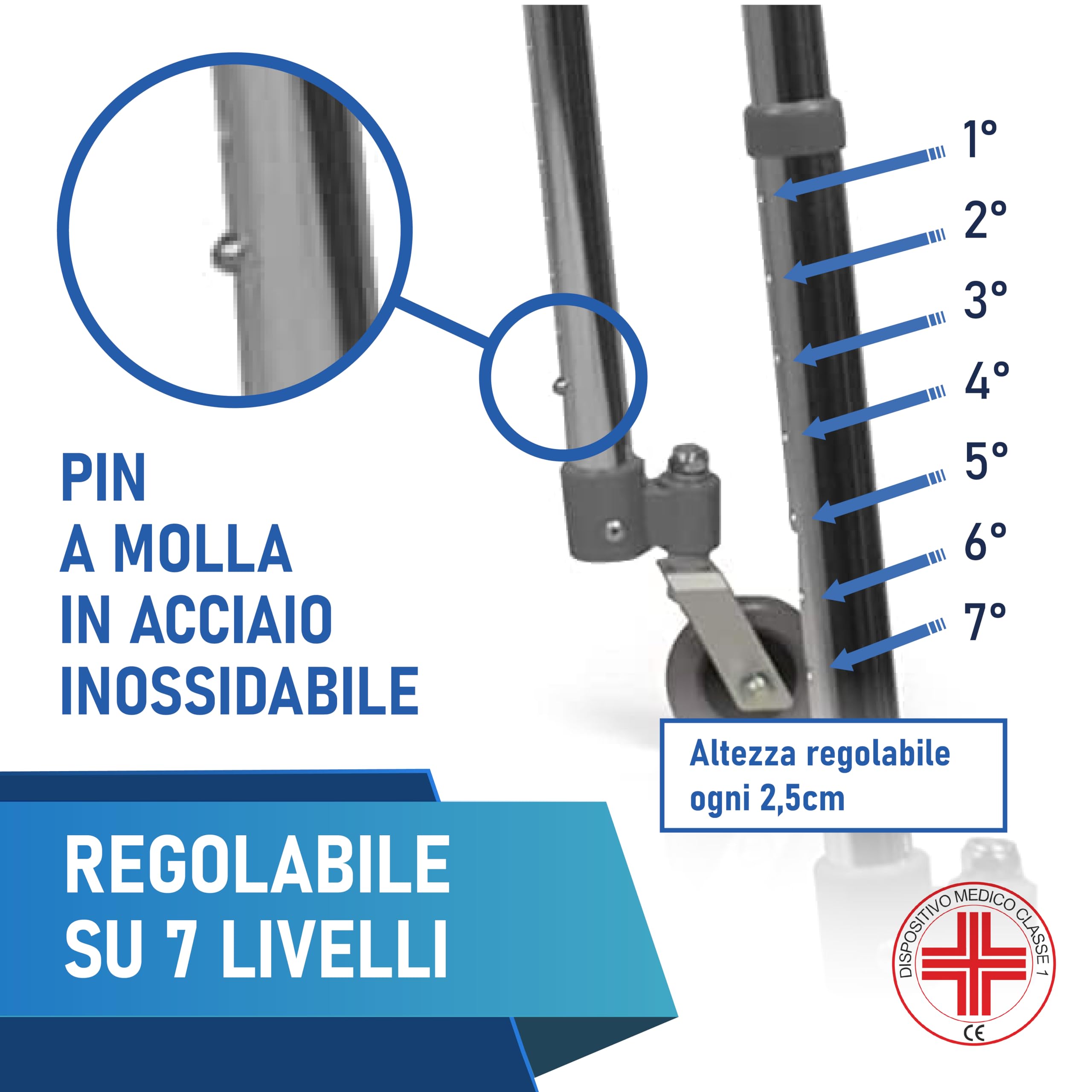 App Life Deambulatore per Anziani 4 Ruote Piroettanti Leggero in Alluminio Dispositivo Medico di Classe I - Pieghevole Regolabile in Altezza - Girello per Anziani