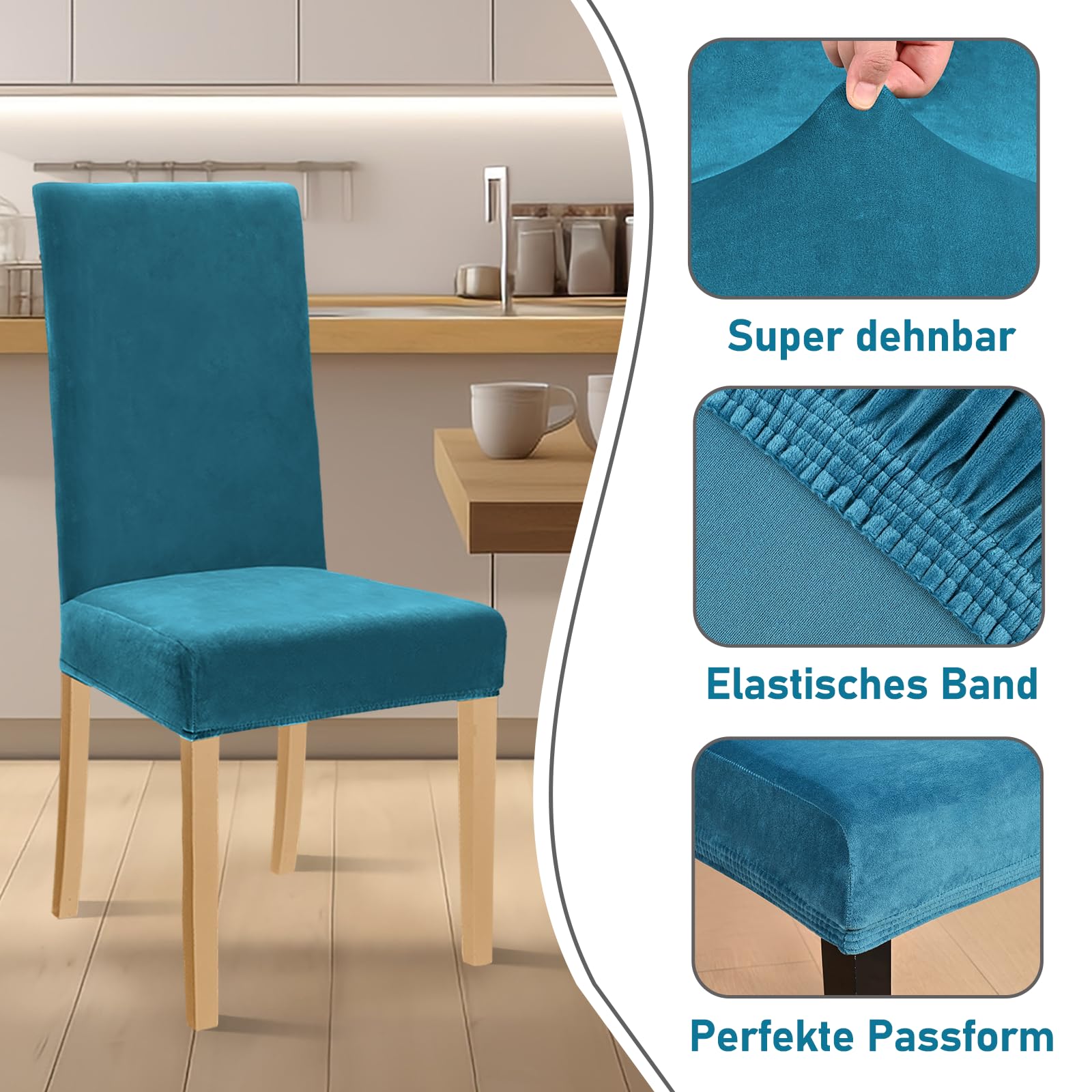 JHLD Coprisedili In Velluto Per Sedie Da Pranzo, Set Da 6: Elastici, Antiscivolo, Lavabili, Adatti A Sedie 36-48cm (Grigio) - 3