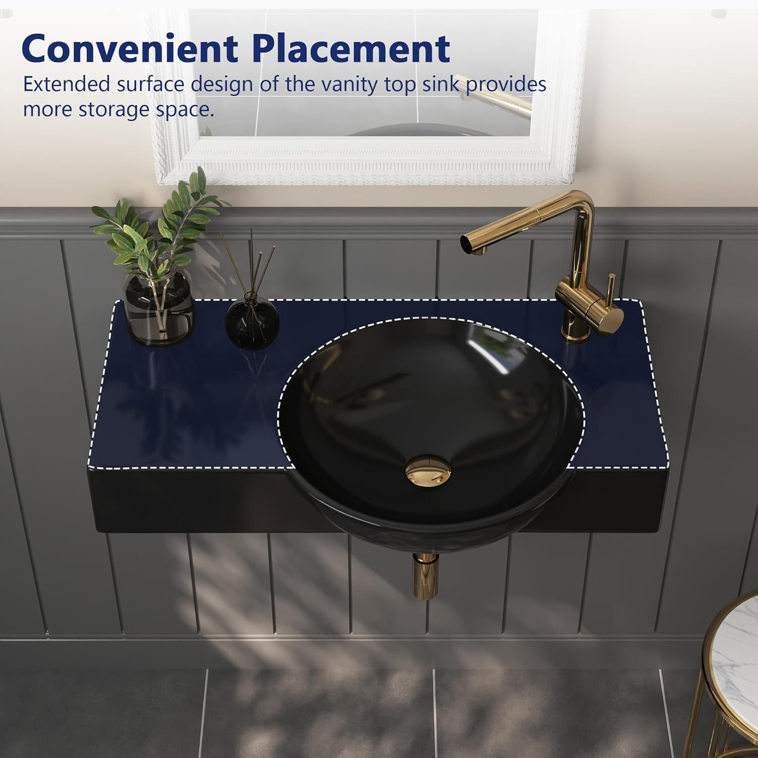 Wall Mounted Bathroom Sink, Deer Valley 30" x 18" Bathroom Vessel Sink, Black Modern Floating Countertop Lavatory Wall Hung Vessel Sink with Right Side Faucet Mount