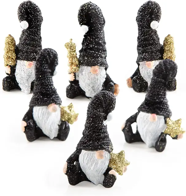 6 Small Gnome Figures - Black, White, Gold Modern Christmas Decoration - Sinterklaas Beeldjes