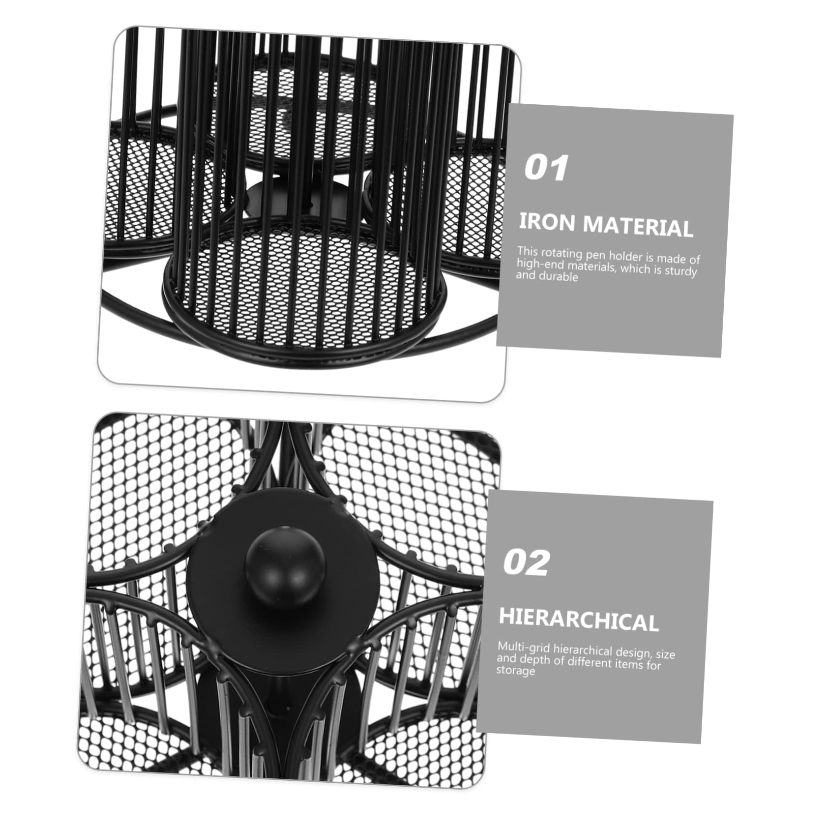 Tofficu Drehbarer Stiftehalter aus Eisen in Schwarz für Schreibtisch | Vier Fächer, Handliches Griffgefühl, Einzigartiges Design, als Organizer für Stifte und Pinsel