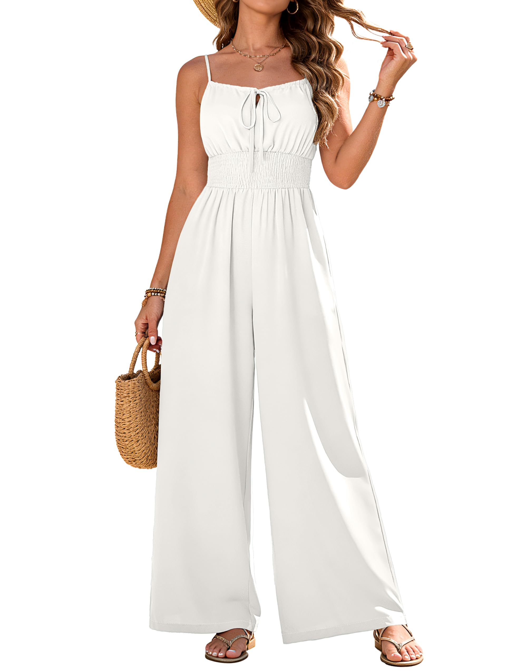 AGERWAY Spaghetti Strap Wide Leg Jumpsuit