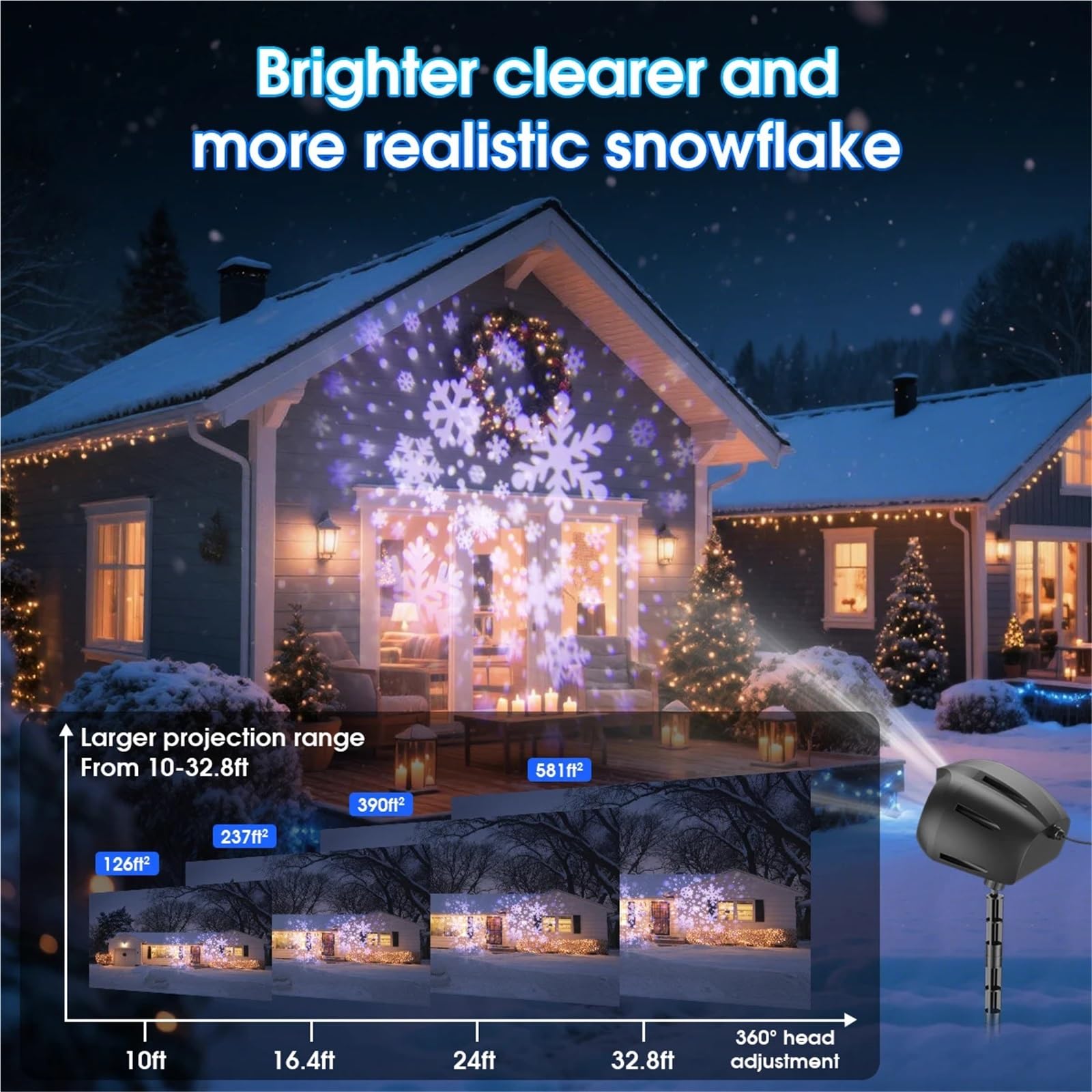 Proiettore di luci natalizie a forma di fiocco di neve a doppia testa, proiettore di luci a forma di fiocco di neve a forma di gufo