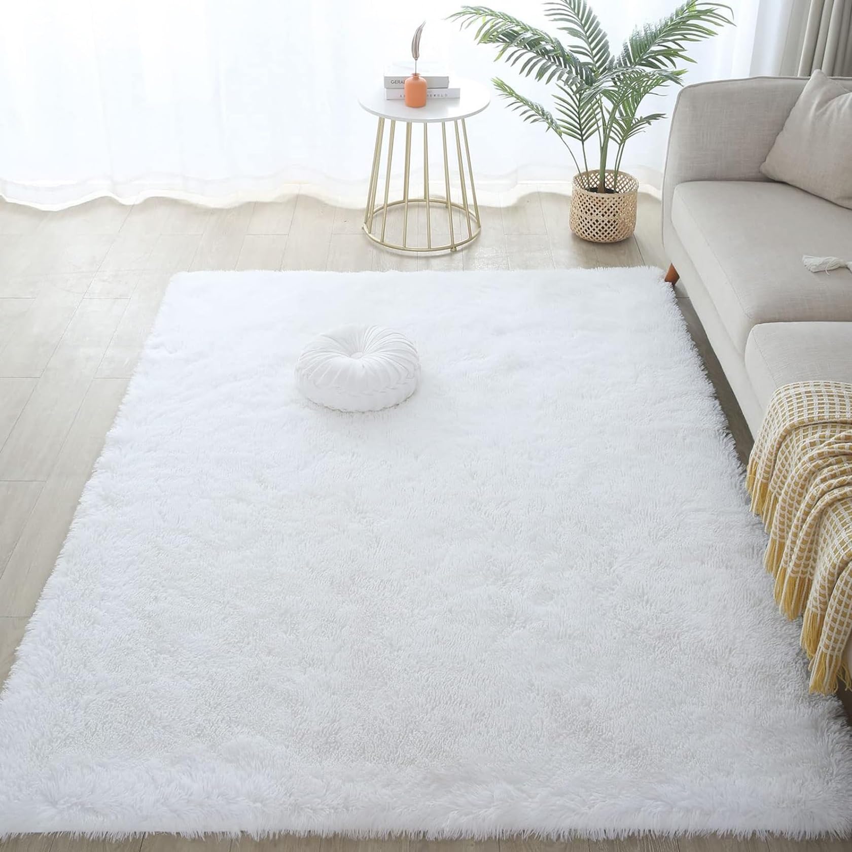 Hochflor 200x300cm Teppich Wohnzimmer Teppiche Modern Outdoor Carpet rutschfeste Unterseite Weiche für Esszimmer oder und Die Küche Cafe Lounge Sofas Usw, Weiß