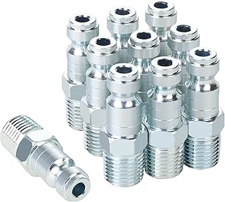 1/4 Air Hose Fittings, Automotive T-Type Plug, 1/4 Inch Male NPT Threads Size, Steel Material, 300 PSI Max Working Pressure, 10 Pieces Air Compressor Accessories Set