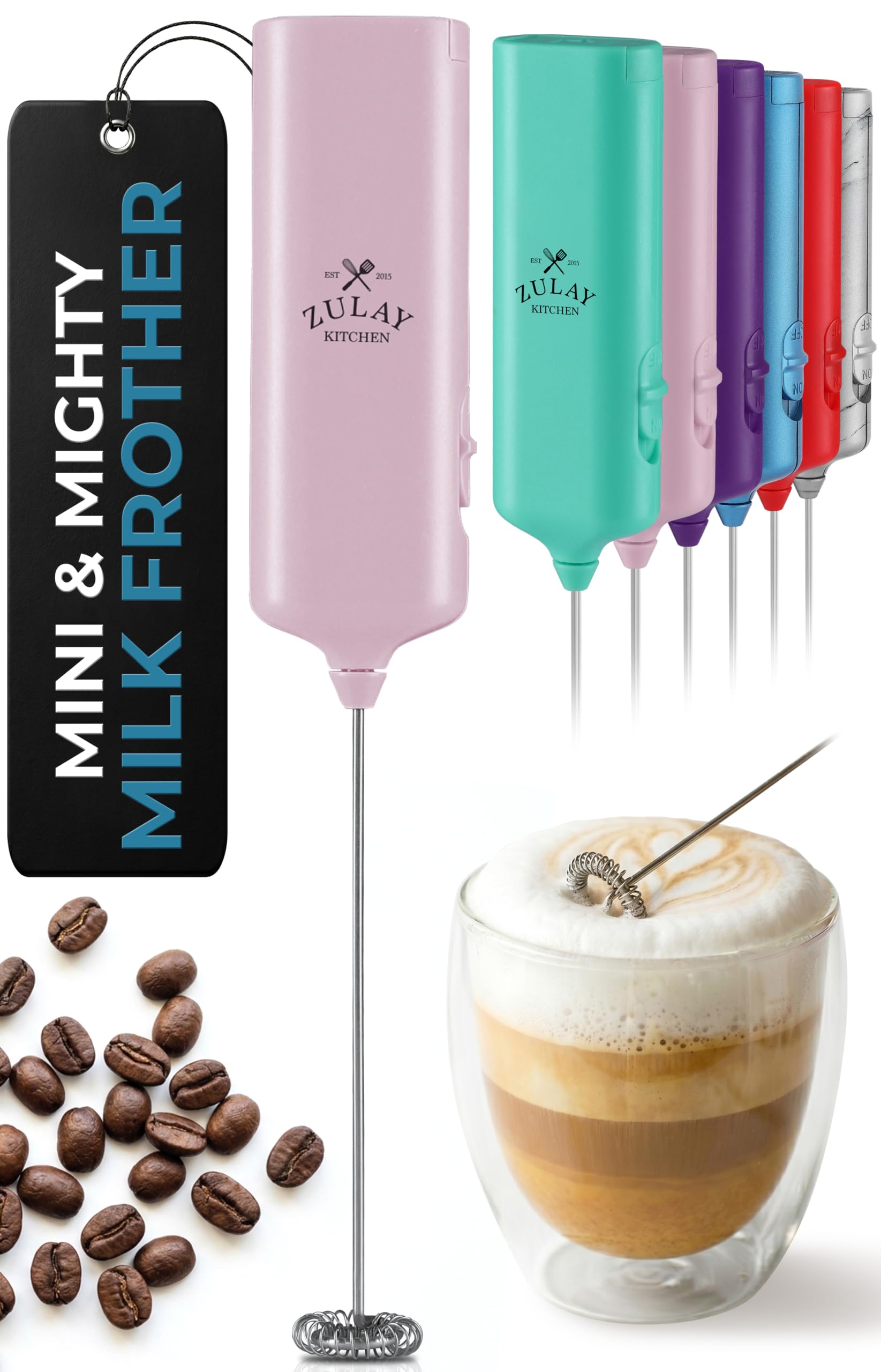 Mini &amp; Mighty Milk Frother Wand – Powerful Handheld Coffee Frother, Battery Operated Drink Mixer – Compact Pocket Size – Detachable Whisk for Latte, Cappuccino, Matcha, Hot Chocolate
