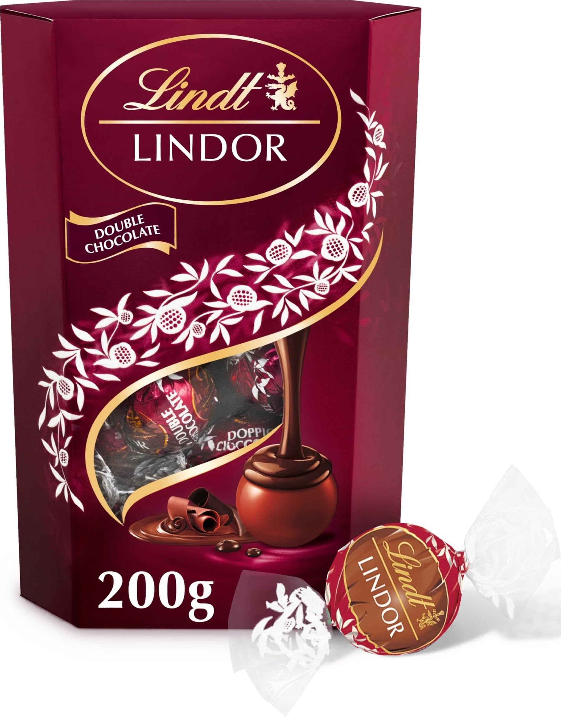 Lindt Lindor Double Chocolate Truffles – 200g Box (Approx. 16 Balls) – Smooth Filling – Gift, Birthday, Congratulations Treat