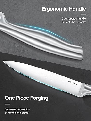 Miniatura 9 de Juego de 8 cuchillos para carne con soporte acrílico transparente, juego de cuchillos para carne de acero inoxidable de 4.5 pulgadas, cuchillos de