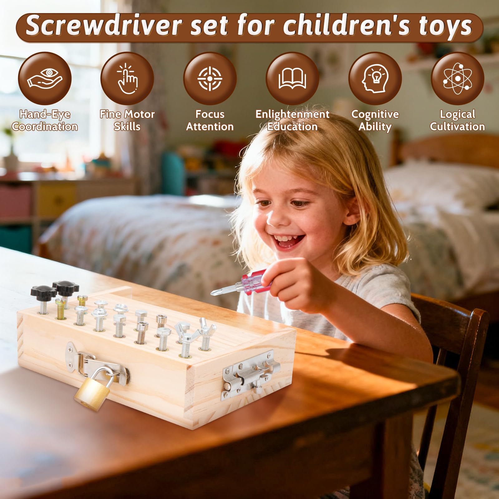 Montessori Jouet à partir de 3, 4, 5 ans, planche à visser en bois, jouet de motricité en bois, tournevis Busy Board, jouet éducatif, cadeau pour filles et garçons