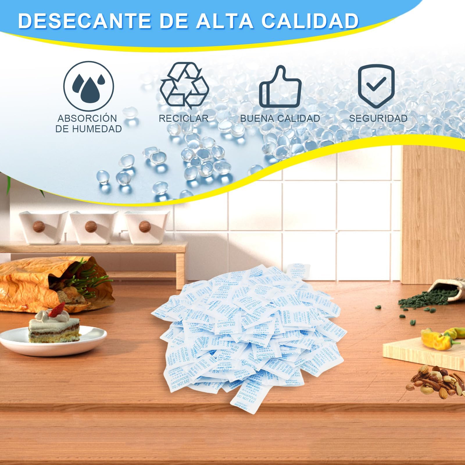Bolsas de Silica Gel 250 uds 1g Antihumedad para Electrónicos Ropa Alimentos