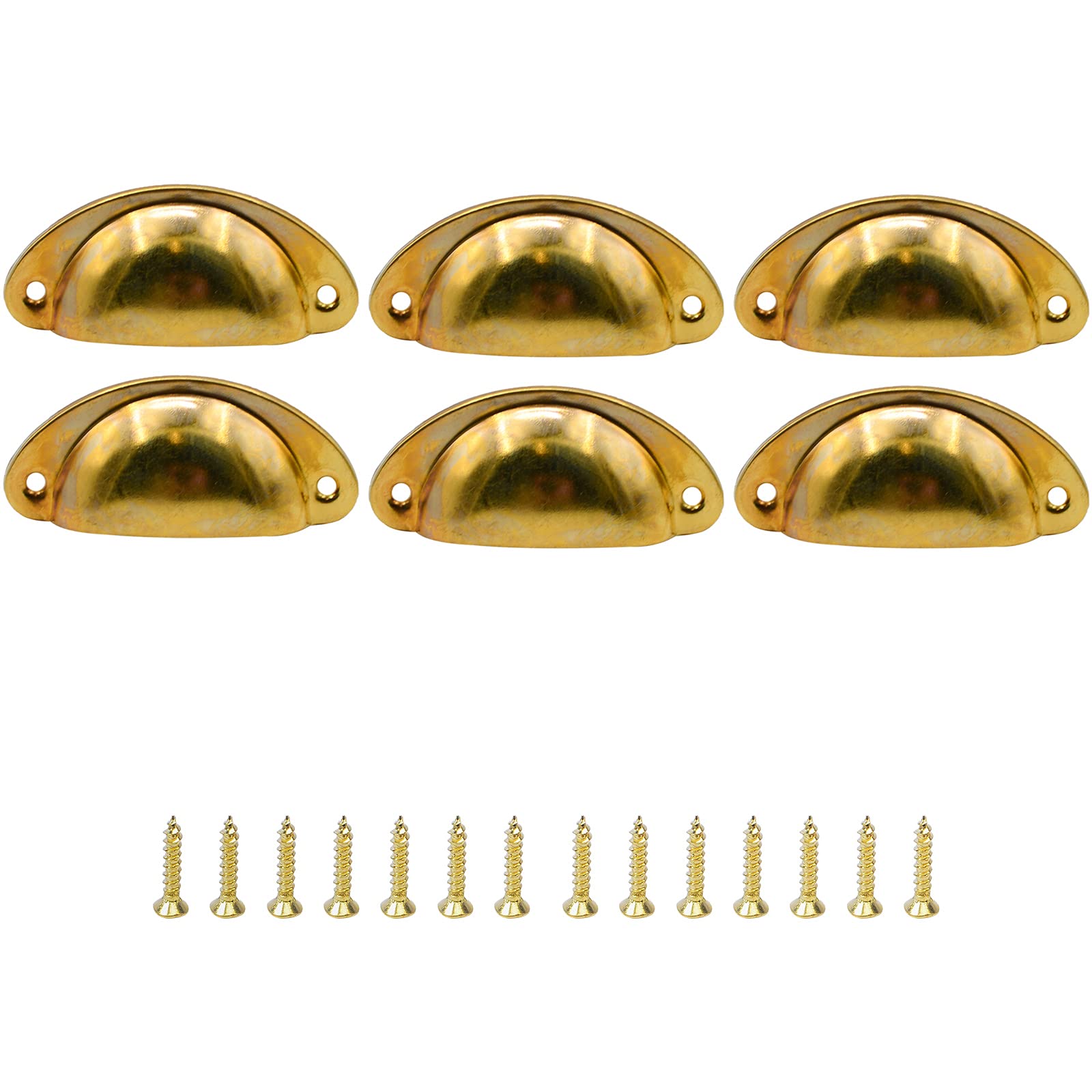 6Pack Golden Cup Pulls, Iron Shell Pull Handles for Dresser Kitchen Cabinet Drawer, 81mm Length 32mm Width Hardware Drawer Cup