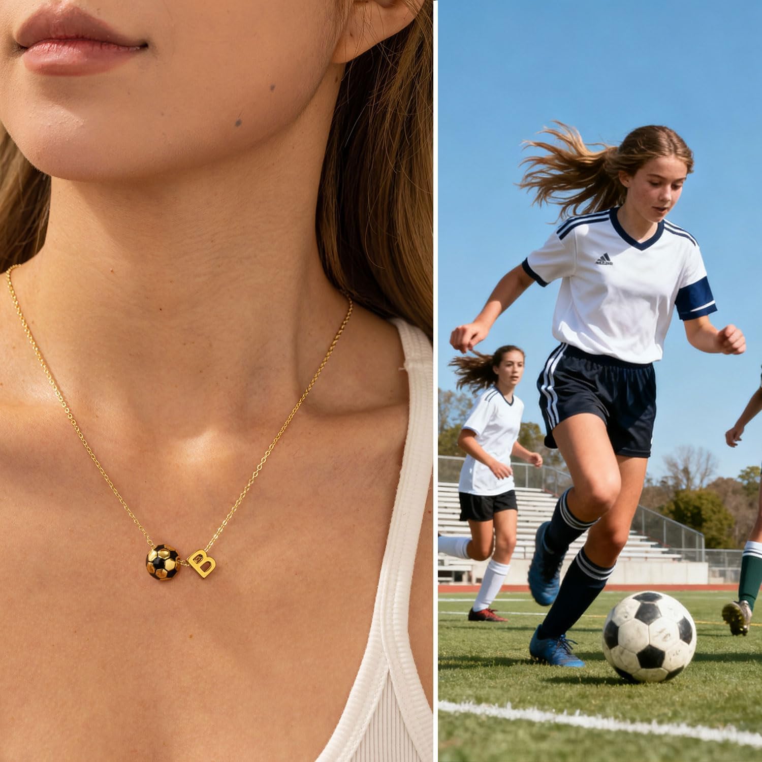 Initial A-Z Soccer Necklace for Girls Teens Women, Soccer Stuff Favors Christmas Birthday Jewelry for Her Lovers 17+2 Inches - Image 7
