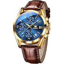 Men's Casual Leather Watch, Big Face Chronograph Watch for Men, Fashion Easy to Read Dress Watch, Men's Waterproof Luminous Date Analog Watch, Gold/Black/White/Blue Dial