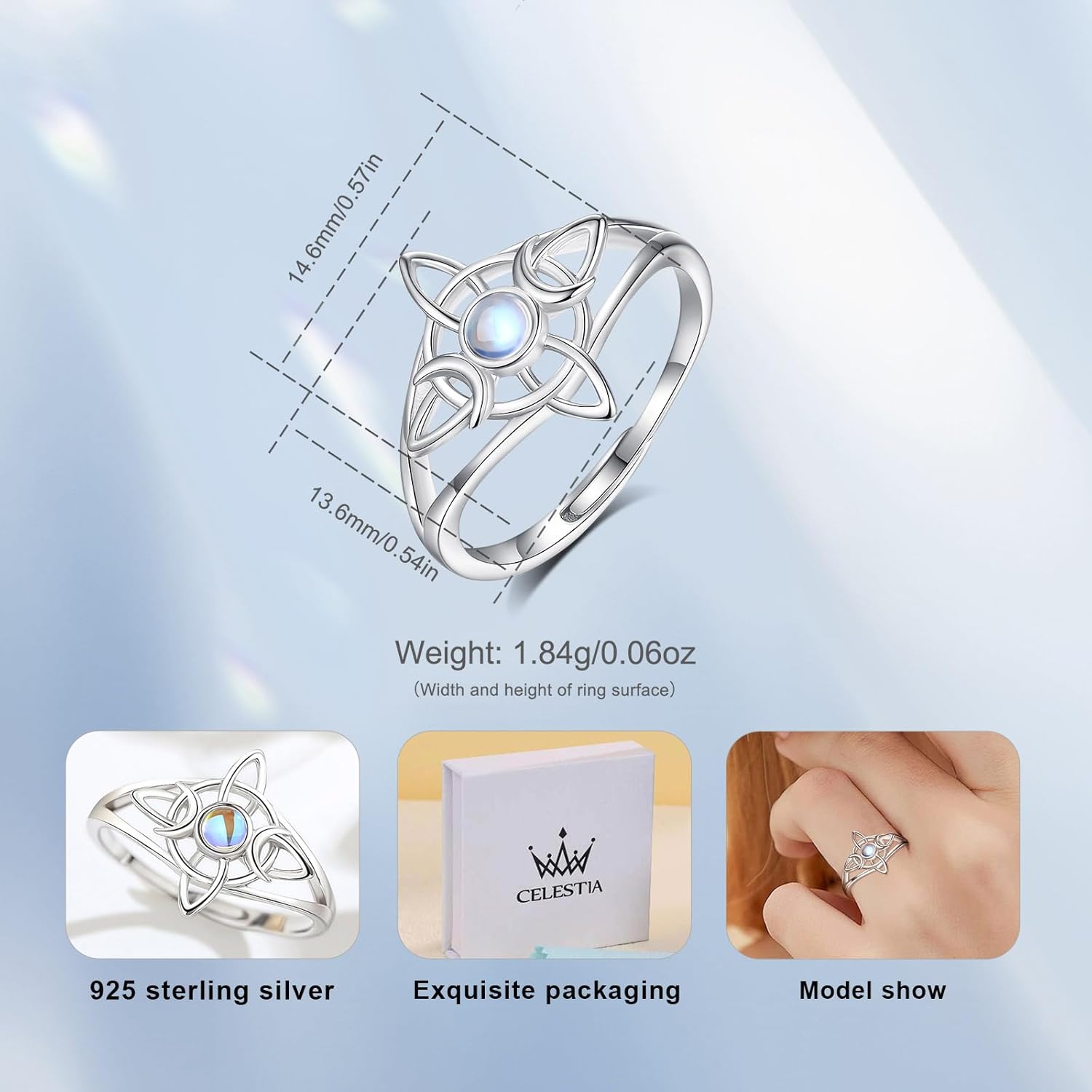 CELESTIA Nudo de Bruja Plata 925 Original Amuletos de Proteccion Brujeria Witches Knot Ring Sterling Silver Witch Ring Witchy Jewelry for Women