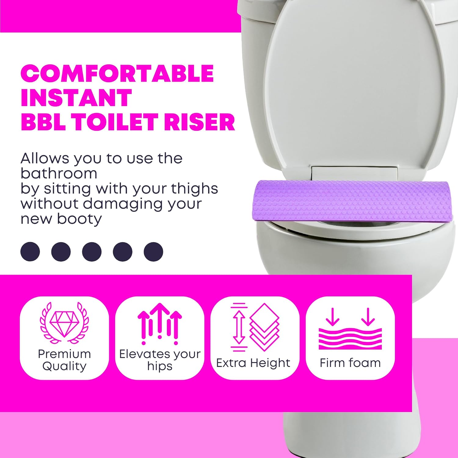 BBL Pillow Toilet Seat Riser BBL Toilet Riser D-Shaped High Density Foam High Density Toilet Seat Pillow Brazilian Butt Lift BBL Supplies