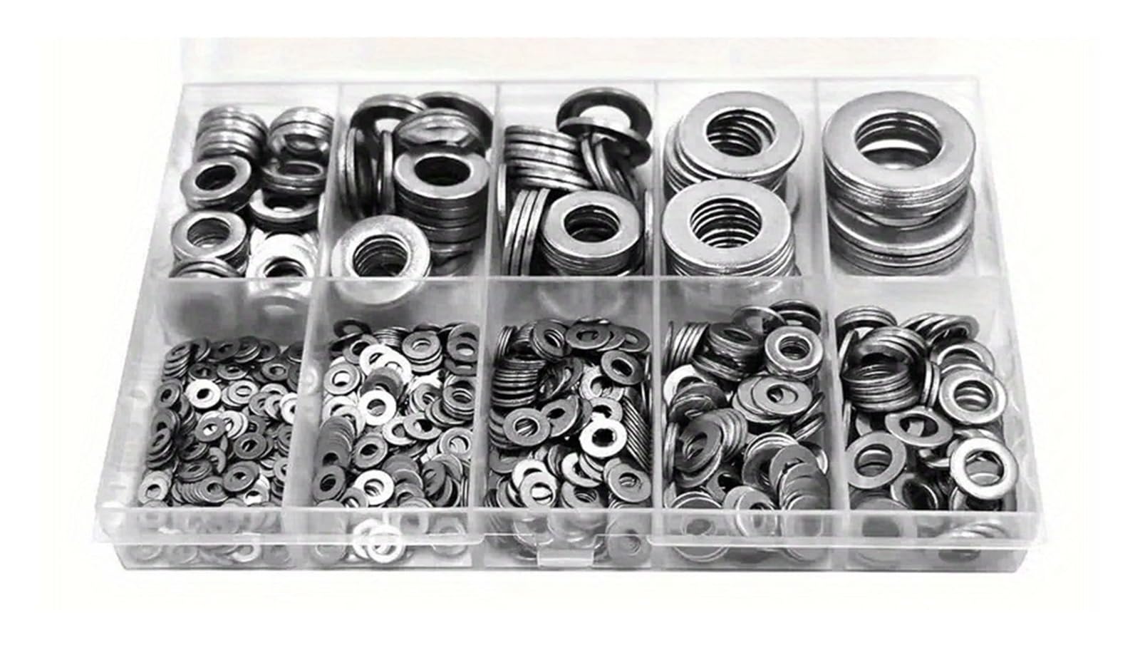 Kit di assortimento di rondelle piane in acciaio inossidabile da 900 pezzi M2-M12 for progetti di macchinari fai-da-te Accessori hardware di fissaggio a vite