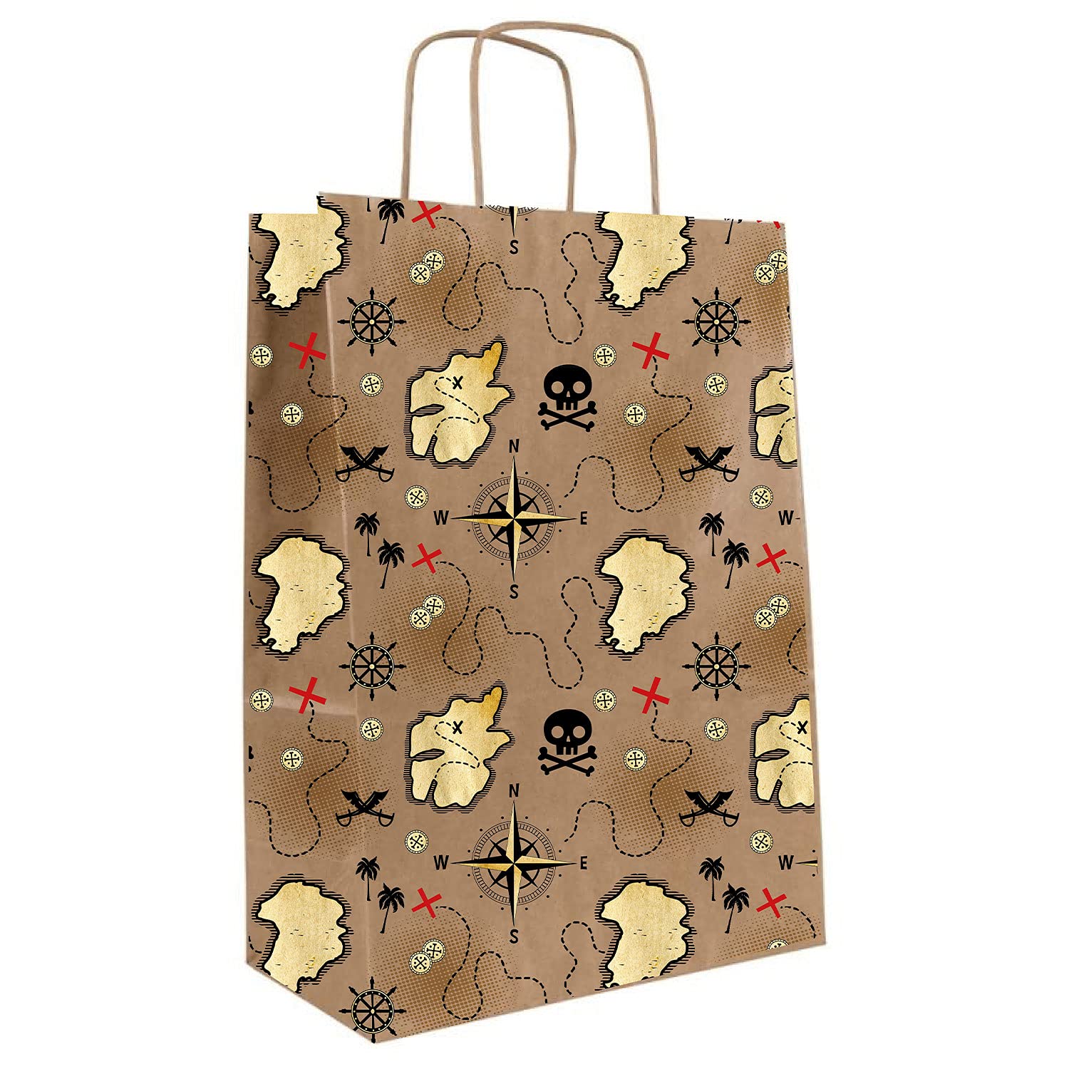 Amscan 9910327 - Treasure Island Pirate Kids Birthday Party Paper Loot Bags - 8 Pack