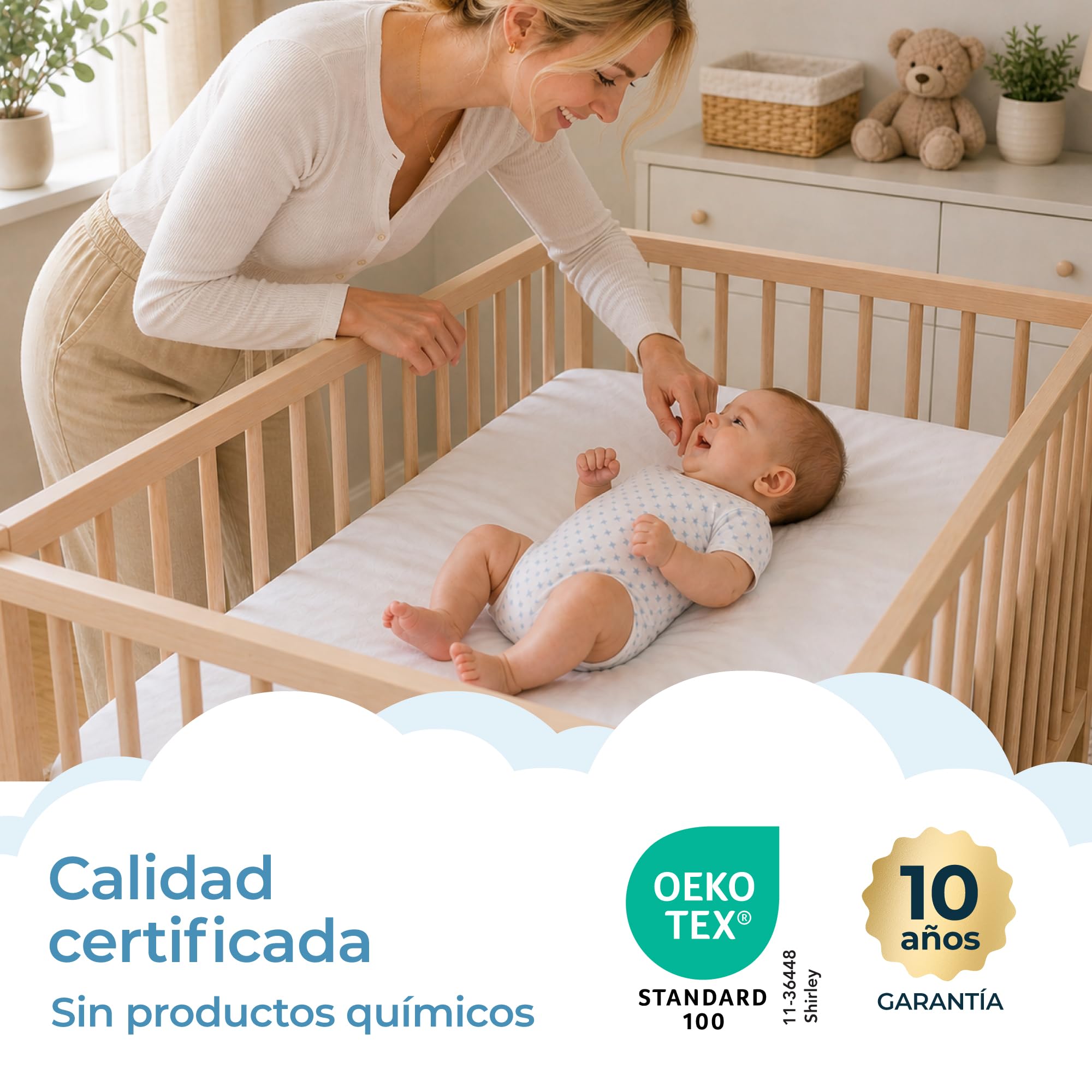 Protector Colchon Bebe 50x83 Impermeable Y Transpirable, Cubre Colchon Cuna Colecho Facil De Colocar, Funda Colchon Lavable En Maquina, Certificado Oeko-Tex, para Colchon hasta 12 cm