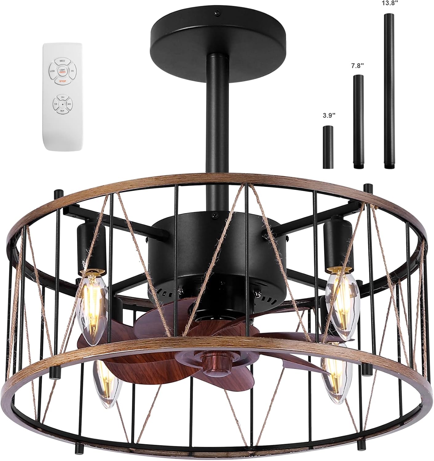Boho Ceiling Fan with Lights and Reversible Blades, 18 Inch