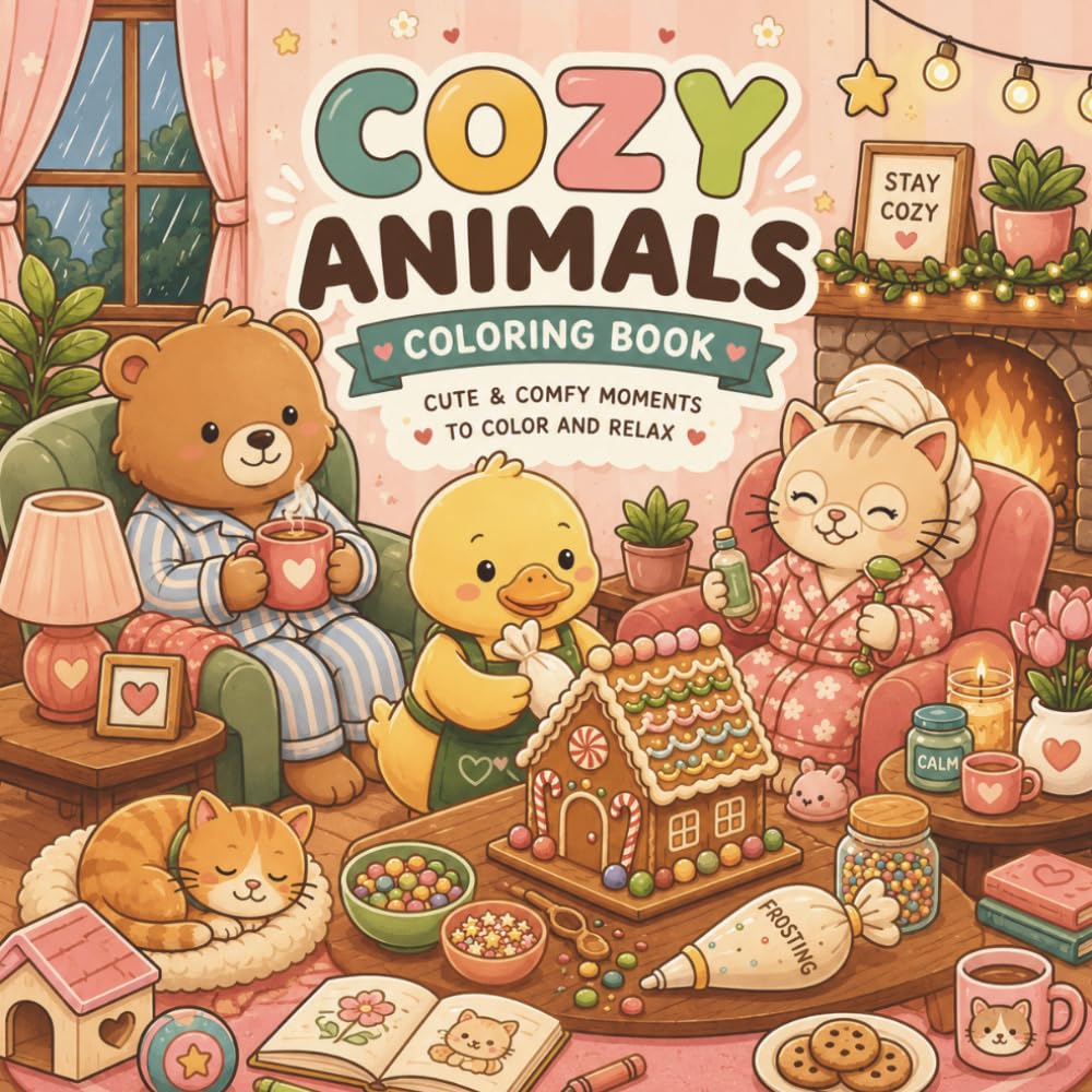 Cute Cozy Animal Characters: Cute Cozy Animal Coloring Book Relaxing and Stress-Relieving Coloring Pages Featuring Adorable Animal Characters and Cozy Scenes