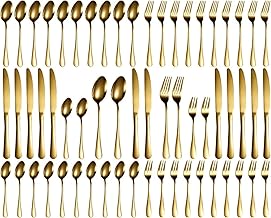 12 Person Cutlery Set, 60 Piece Stainless Steel Cutlery Set with Knife Fork Spoon, Polished and Dishwasher Safe, for Home, Party, Restaurant (Gold)