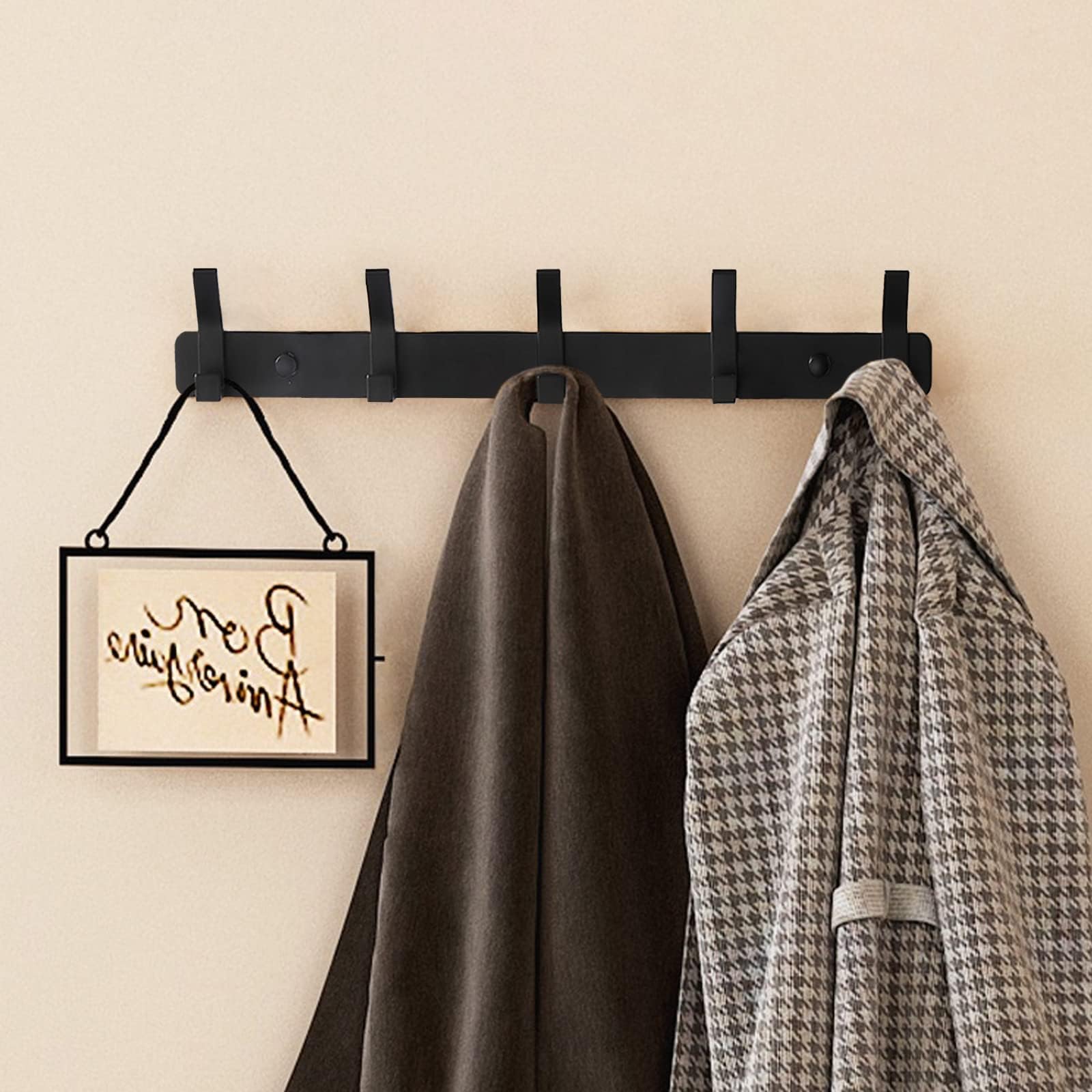Galerie SV Appendiabiti da Parete,2 Pezzi Ganci Appendiabiti Attaccapanni da Muro in Metallo,Cappotto Asciugamano Gancio Rack Wall Mount Gancio per Cappelli,Giacche,Sciarpe(5 Ganci,Nero