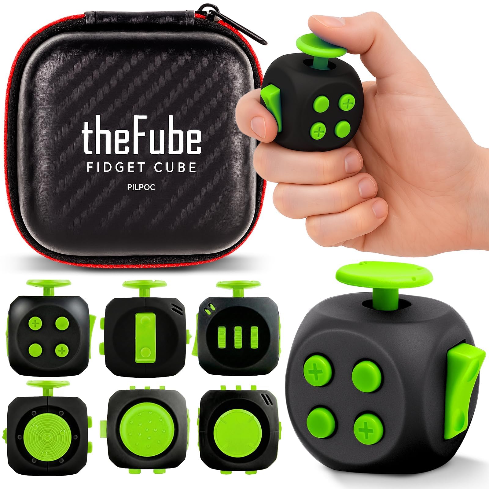 PILPOC theFube Fidget Cube Adults and Kids Stress Relief (Midnight-Emerald)